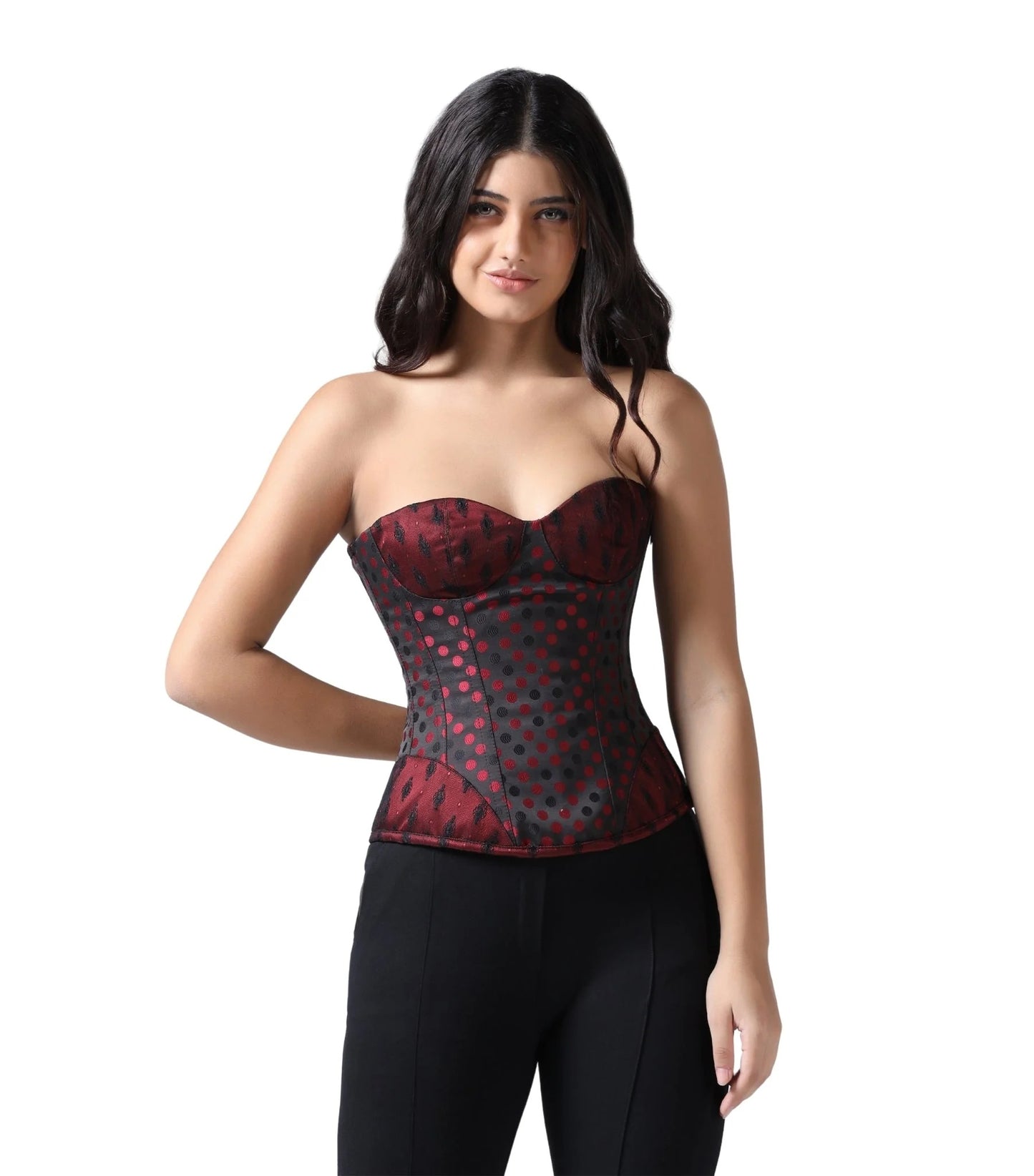 Red & Black Brocade Steel Boned Overbust Corset – Gothic Steampunk