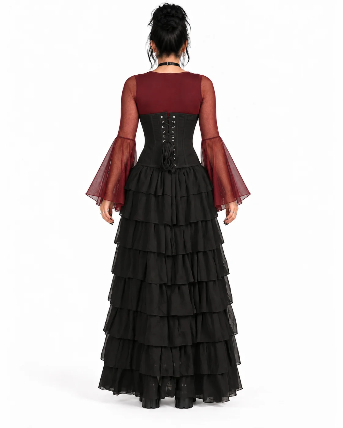 Black Gothic Underbust Corset High-Low Ruffle Dress