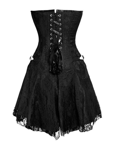 goth Black corset dress with lace details on a white background