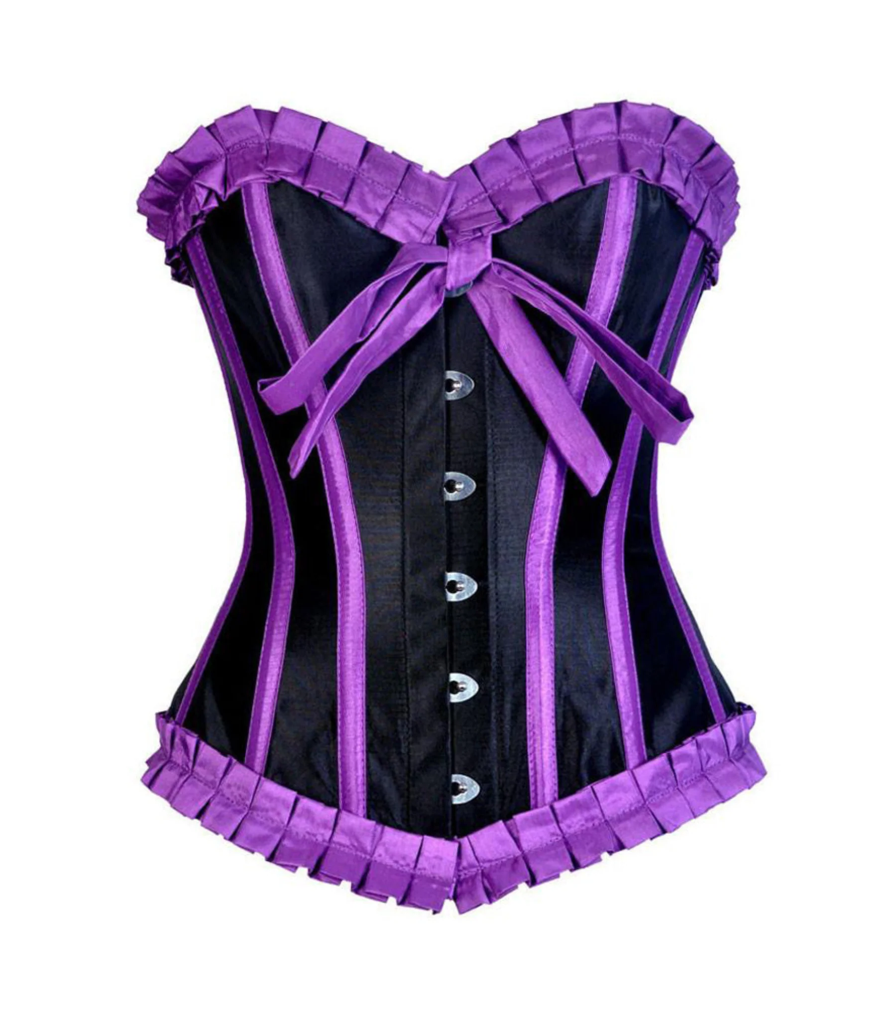 Amethyst Black & Purple Satin Steel-Boned Overbust Corset