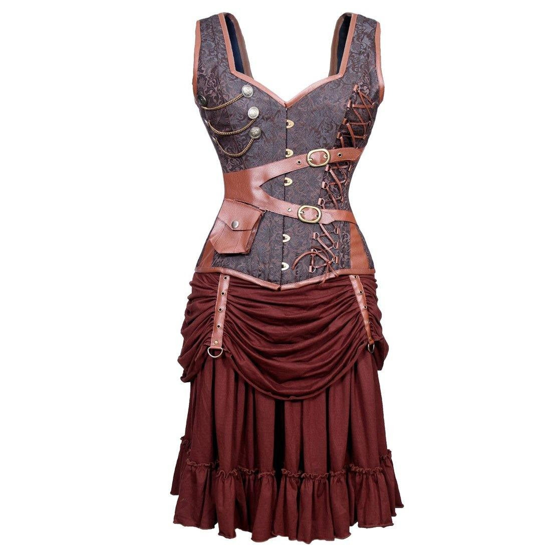 Steampunk Authentic Steel Boned Overbust Corset Dress