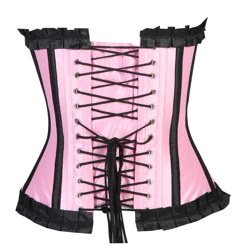 Rosalie Pink & Black Ruffle Overbust Corset