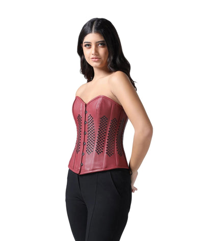 Burgundy Woven Faux Leather Gothic Overbust Corset