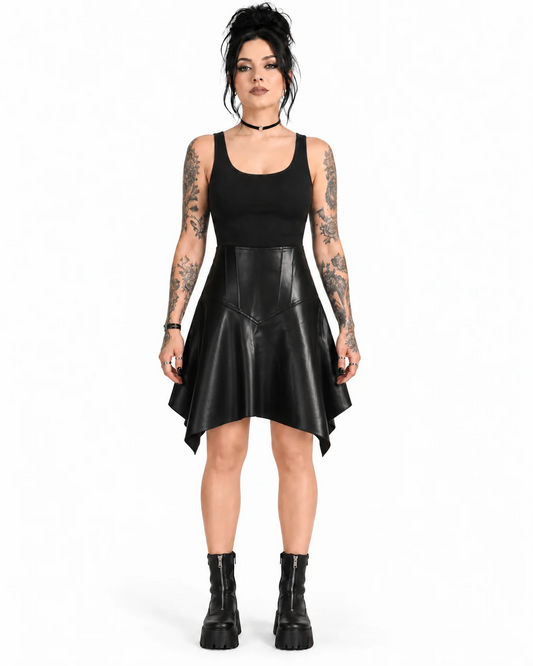 Black PU Asymmetrical V-Panel Skirt