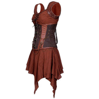 Copper Rogue Steampunk Corset Dress – 3 Piece RenFaire Outfit