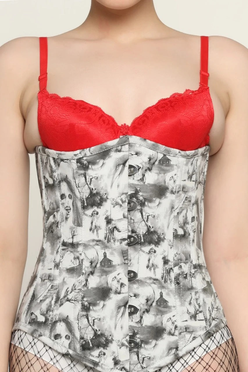 Quatrefoil printed waist reducing longlined underbust corset