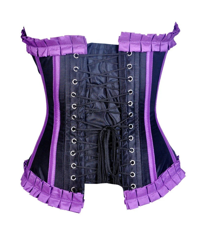 Amethyst Black & Purple Satin Steel-Boned Overbust Corset