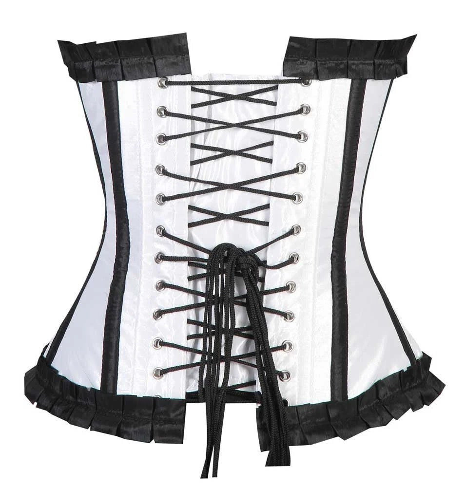 Monochrome Belle White Satin Steel-Boned Overbust Corset