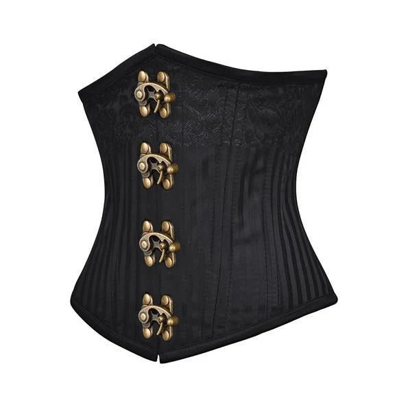 Black Brocade Steampunk Authentic Steel Boned Underbust Corset