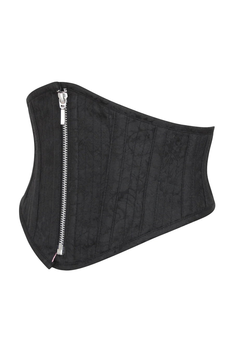 Black corset with a zipper on a white background