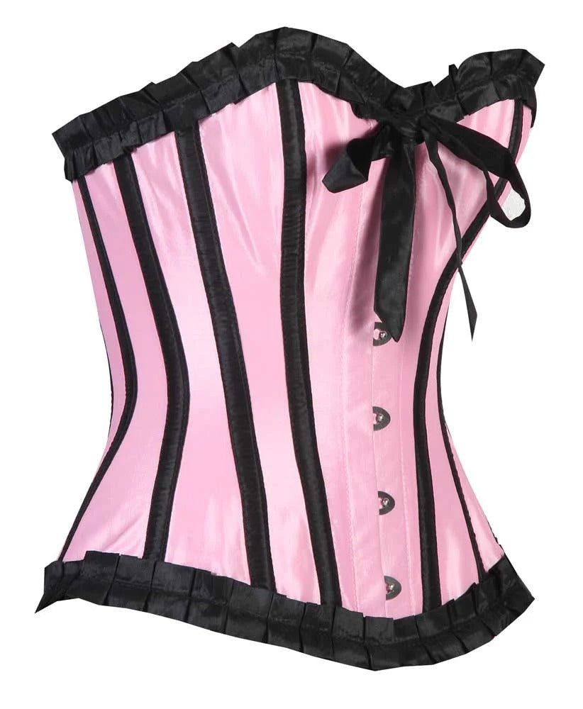 Rosalie Pink & Black Ruffle Overbust Corset