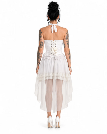White Plastic-Boned Halter Corset & High-Low Skirt Set