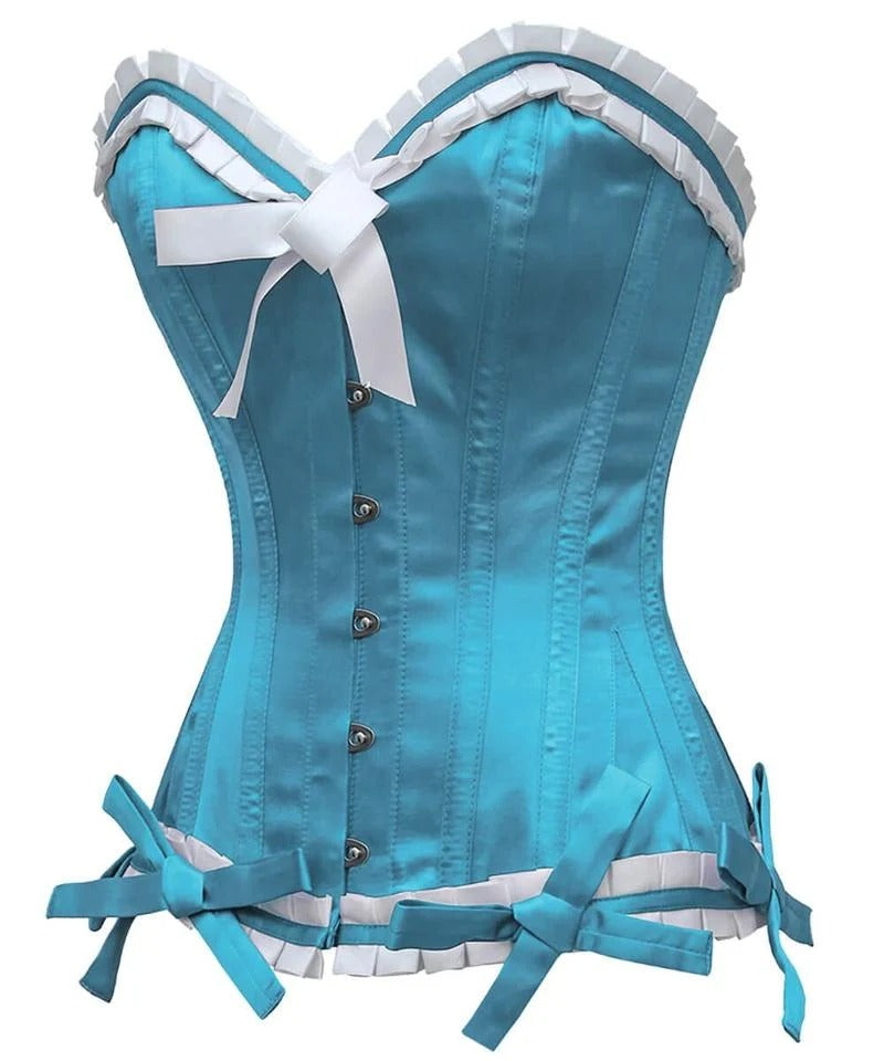 Elara Aqua Blue Satin Steel-Boned Overbust Corset