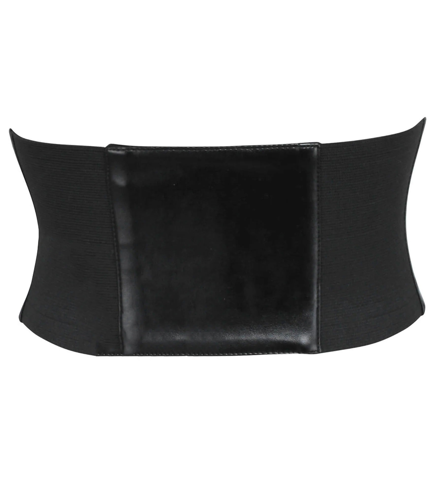A black waist trainer belt with a smooth central panel and textured side panels, shown against a plain white background.rocade Underbust Waist Cincher with Chains & Front Zipper