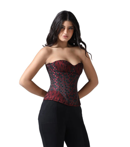Red & Black Brocade Steel Boned Overbust Corset – Gothic Steampunk