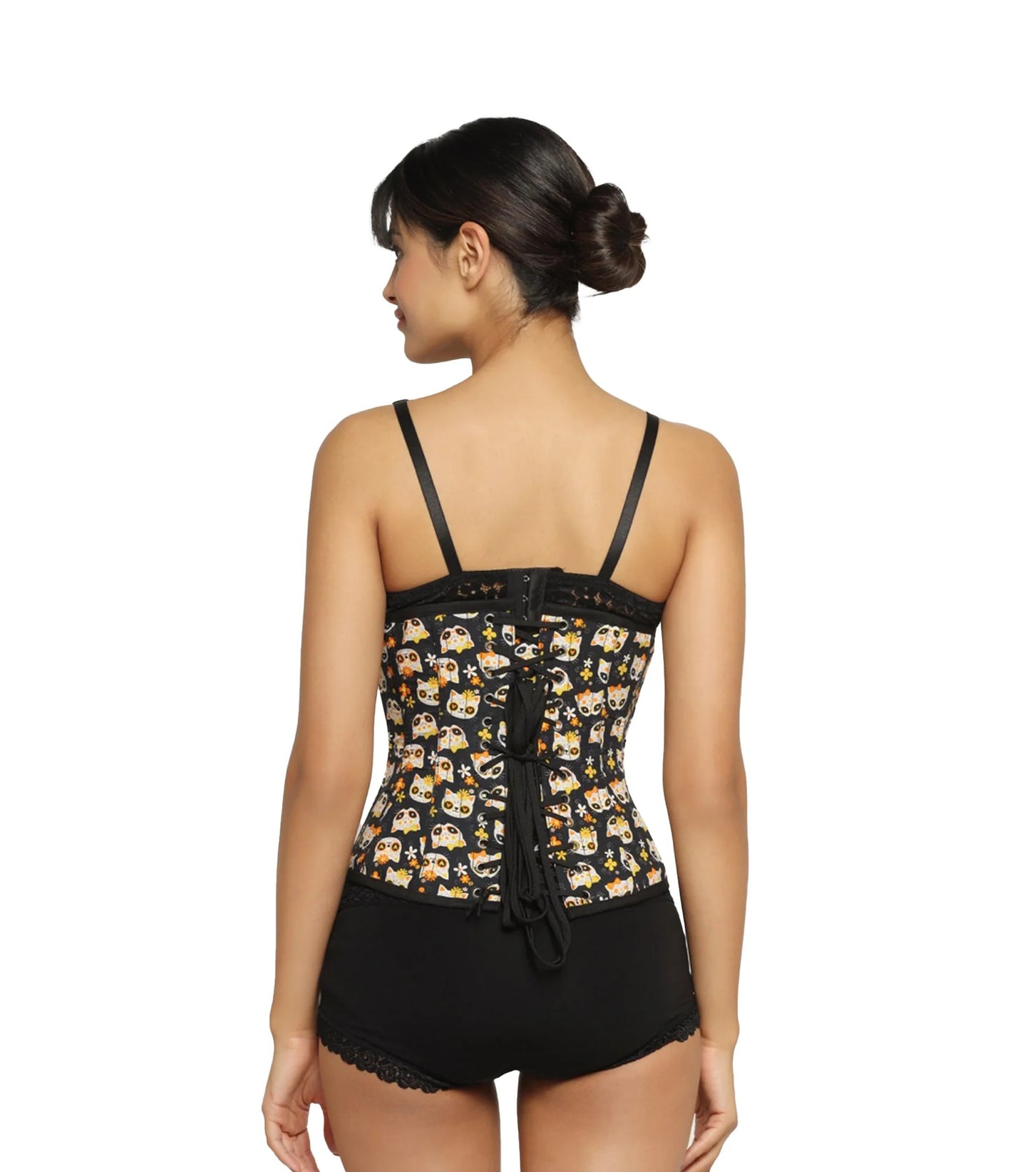 Cat printed waist reducing underbust corset