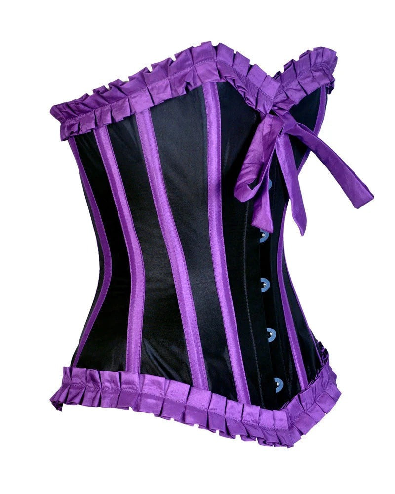 Amethyst Black & Purple Satin Steel-Boned Overbust Corset