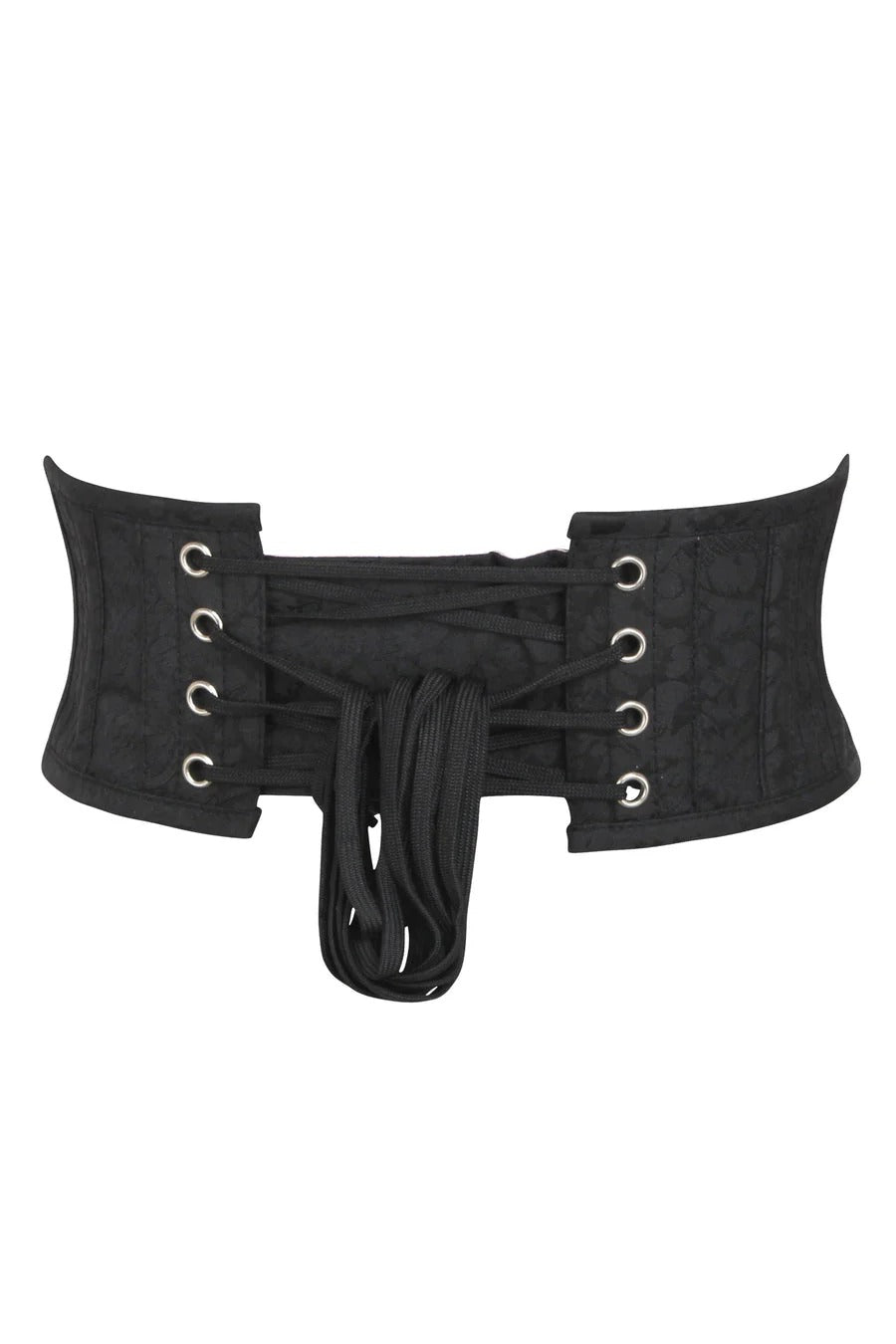 Black waist trainer with multiple hooks on corset revolution