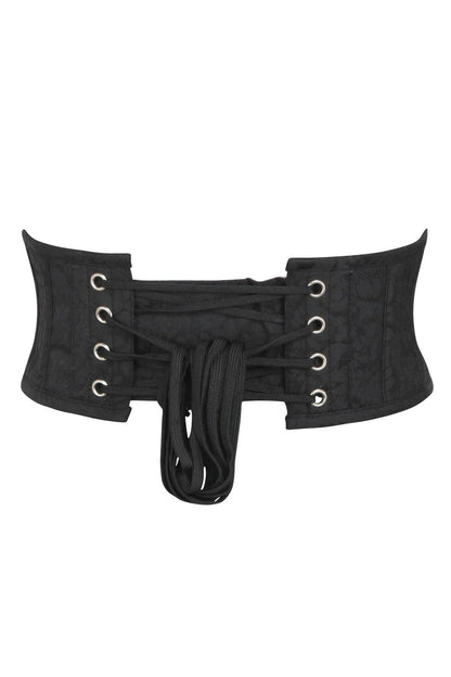 Black waist trainer with multiple hooks on corset revolution