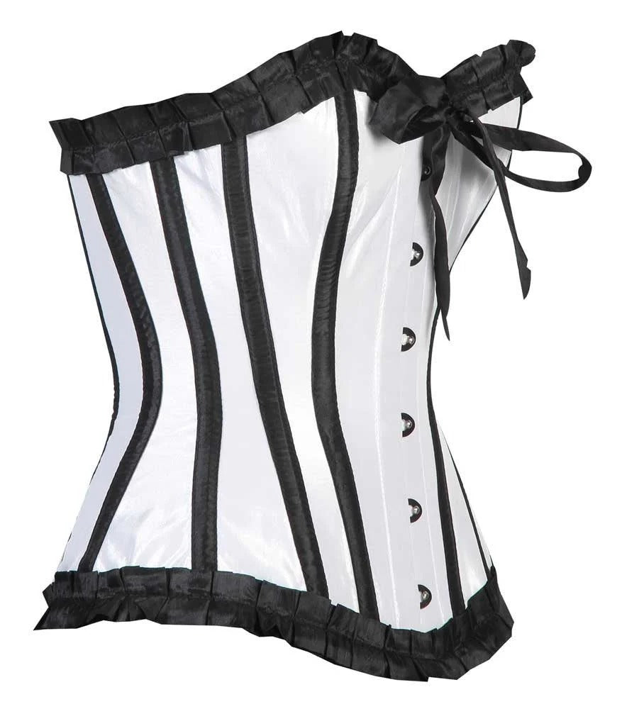 Monochrome Belle White Satin Steel-Boned Overbust Corset