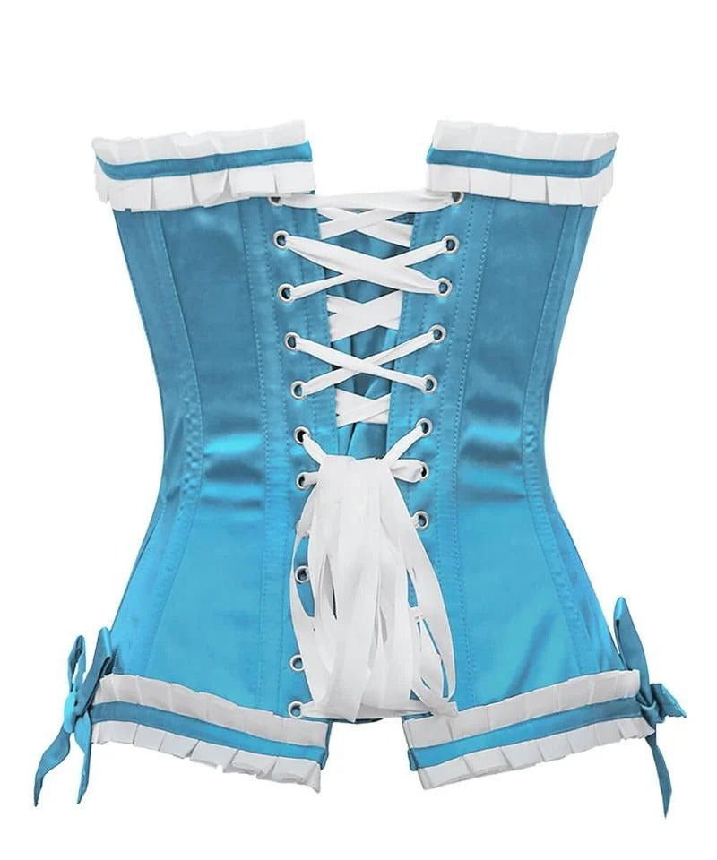 Elara Aqua Blue Satin Steel-Boned Overbust Corset