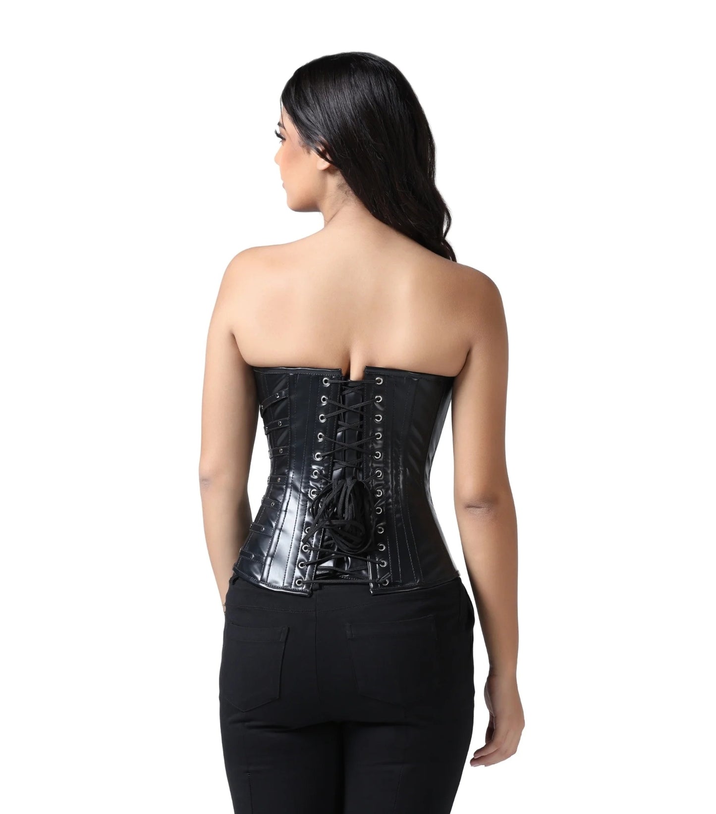 Black Faux Leather Buckle Corset | Steel Boned Overbust