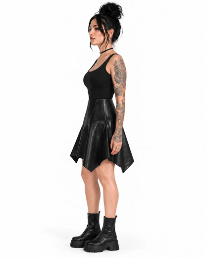 Black PU Asymmetrical V-Panel Skirt