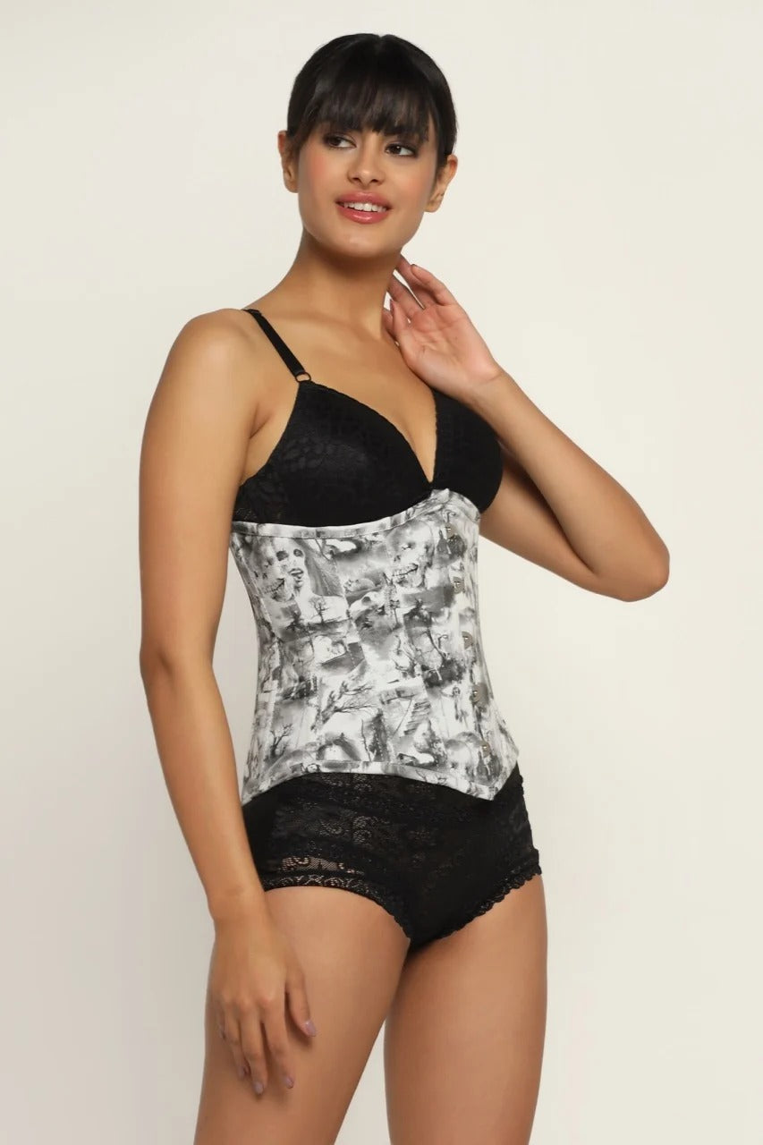 Quatrefoil printed waist reducing underbust corset