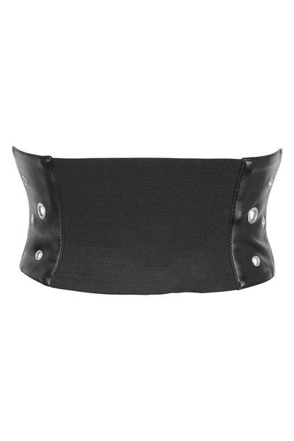 Women’s Punk Grommet Faux Leather Corset Belt | Heavy-Duty Zip Waist Trainer with Silver Eyelet Accents
