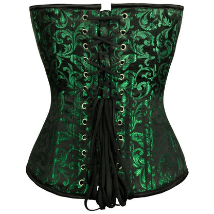 Affra Green Brocade Waist Training Overbust Corset