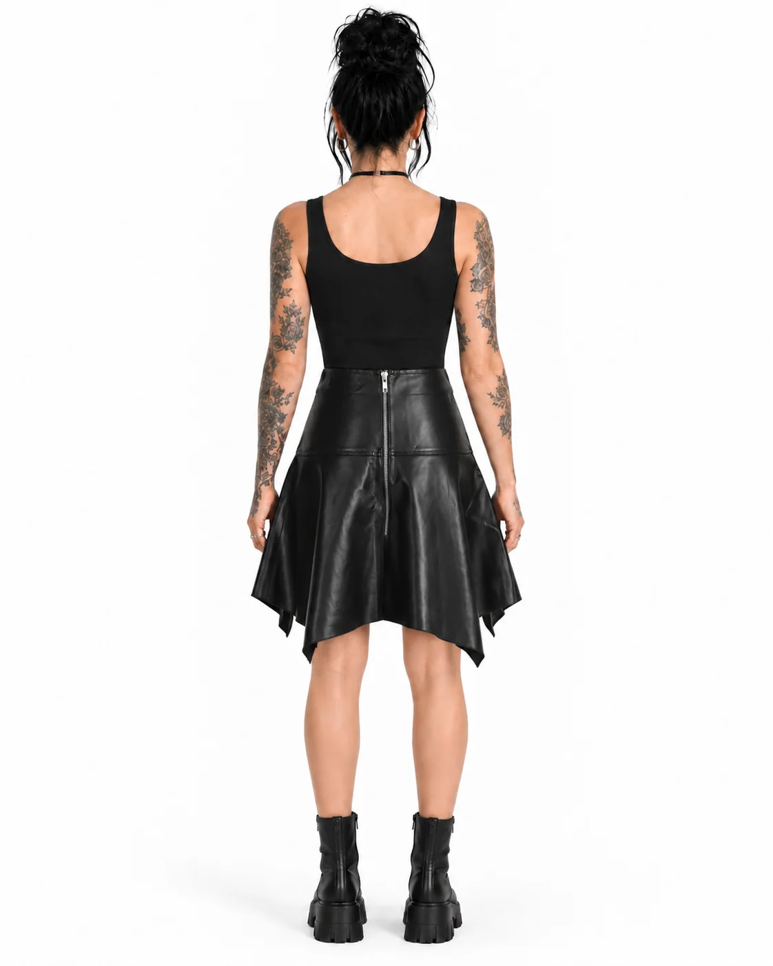 Black PU Asymmetrical V-Panel Skirt
