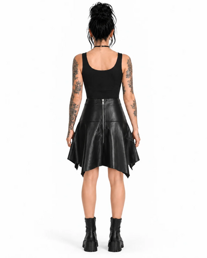 Black PU Asymmetrical V-Panel Skirt