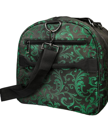 Emerald Green and Black Brocade Duffel Bag