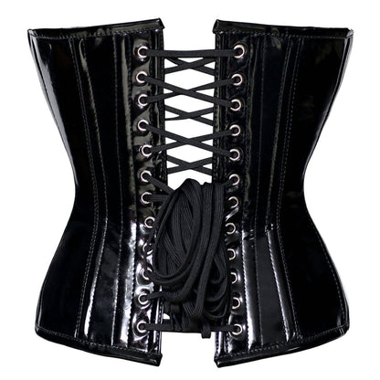 Punk PVC Corset In Long Length &amp; U Shaped Neckline - Corset Revolution