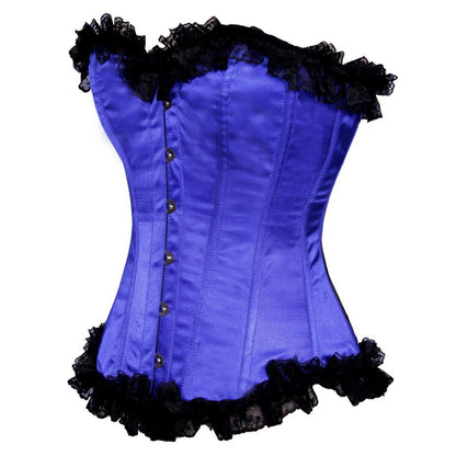 Treaty Satin Lily Fashion Blue Overbust Corset - Corset Revolution