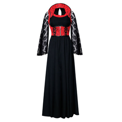 Michela Gothic Round Neck Long Dress - Corset Revolution