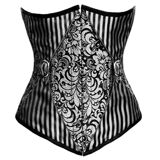 Jadwiga Underbust Gothic Black_Silver Authentic Steel Boned Corset - Corset Revolution