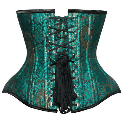 Alis Green Authentic Steel Boned Jacquard Underbust Waist Training Corset - Corset Revolution