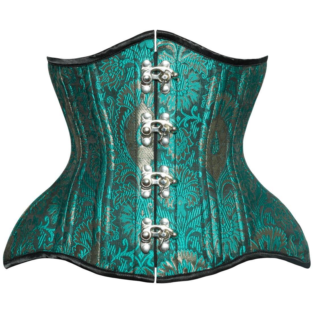 Alis Green Authentic Steel Boned Jacquard Underbust Waist Training Corset - Corset Revolution