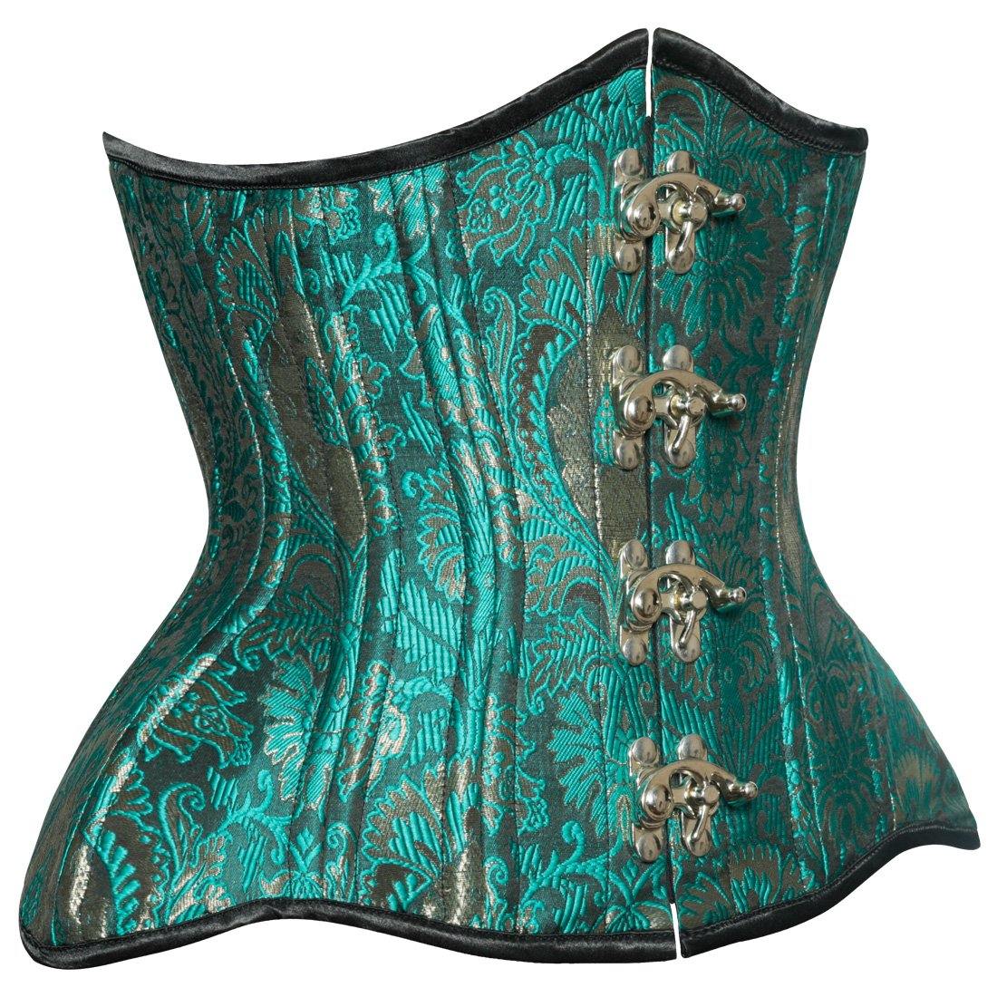 Alis Green Authentic Steel Boned Jacquard Underbust Waist Training Corset - Corset Revolution