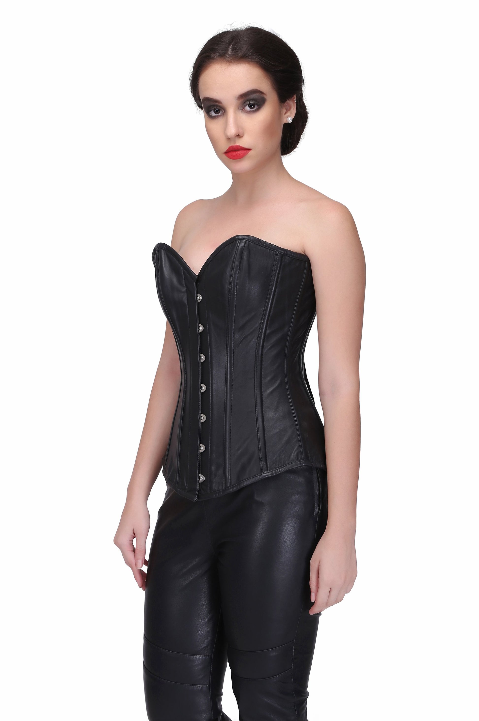 Black Sheep Nappa Leather Steel Boned Long Lined Overbust Corset - Corset Revolution