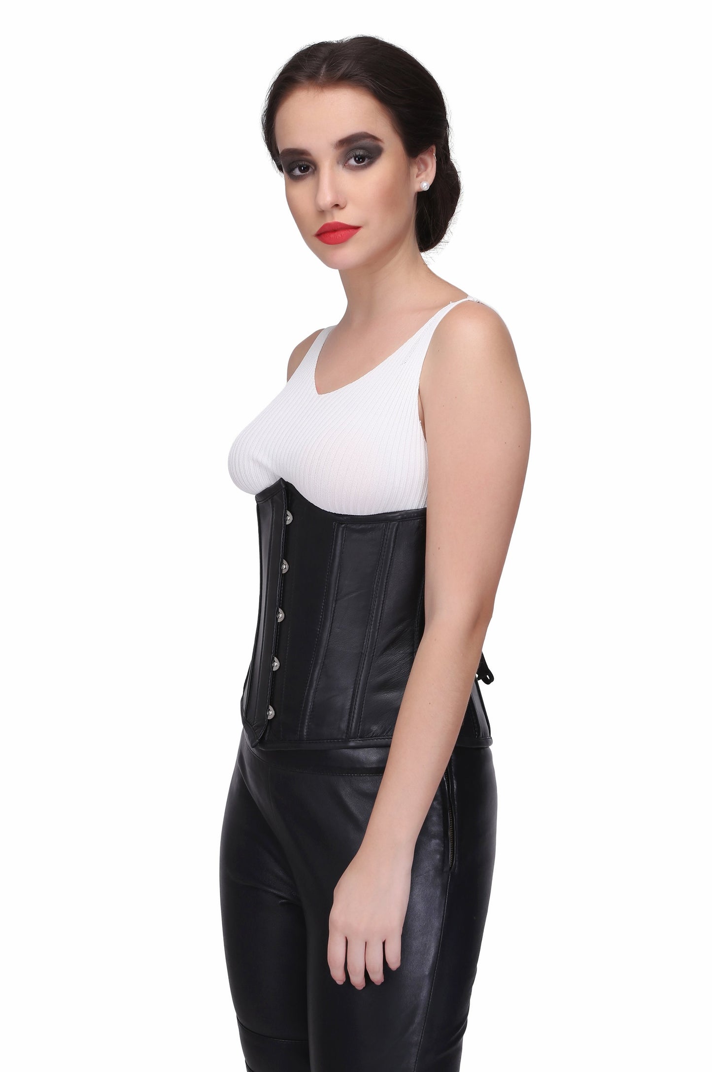 Black sheep nappa leather Steel Boned Waist Reducing Underbust Corset - Corset Revolution