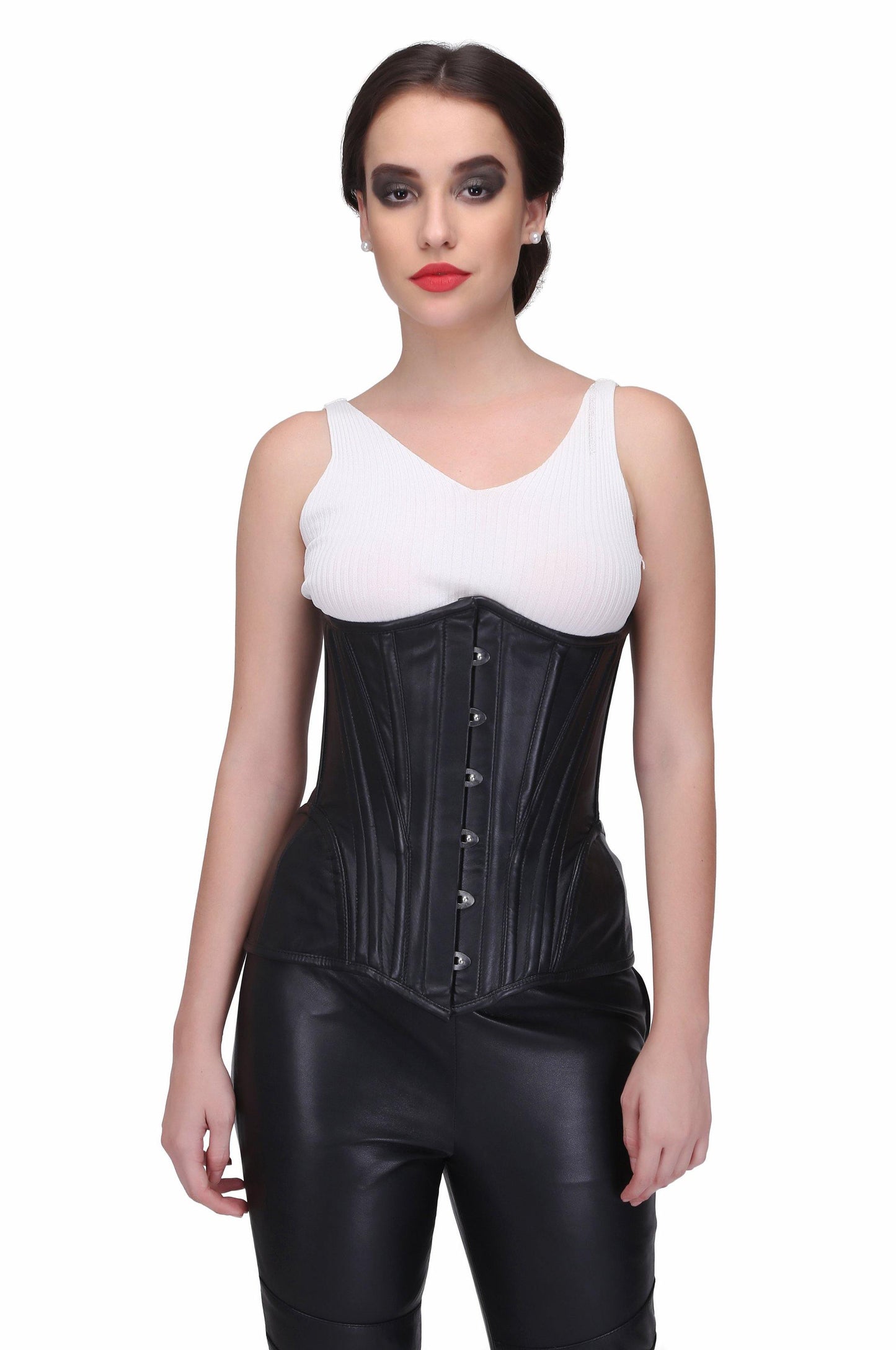 Authentic Steel Boned Sheep Napa Leather Waist Training Overbust Corset - Corset Revolution