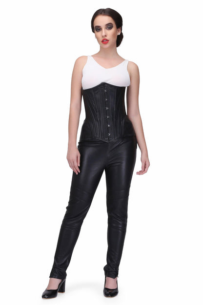 Authentic Steel Boned Sheep Napa Leather Waist Training Overbust Corset - Corset Revolution