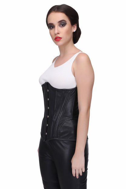 Authentic Steel Boned Sheep Napa Leather Waist Training Overbust Corset - Corset Revolution