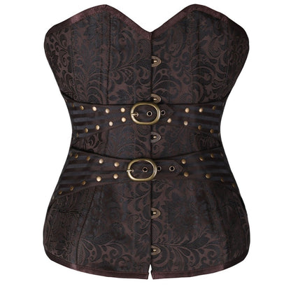 Wendy Steampunk Overbust Corset Coffee Black - Corset Revolution