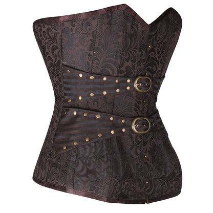 Wendy Steampunk Overbust Corset Coffee Black - Corset Revolution