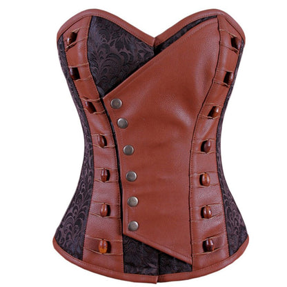 Olalla Steampunk Overbust Corset Coffee Black - Corset Revolution