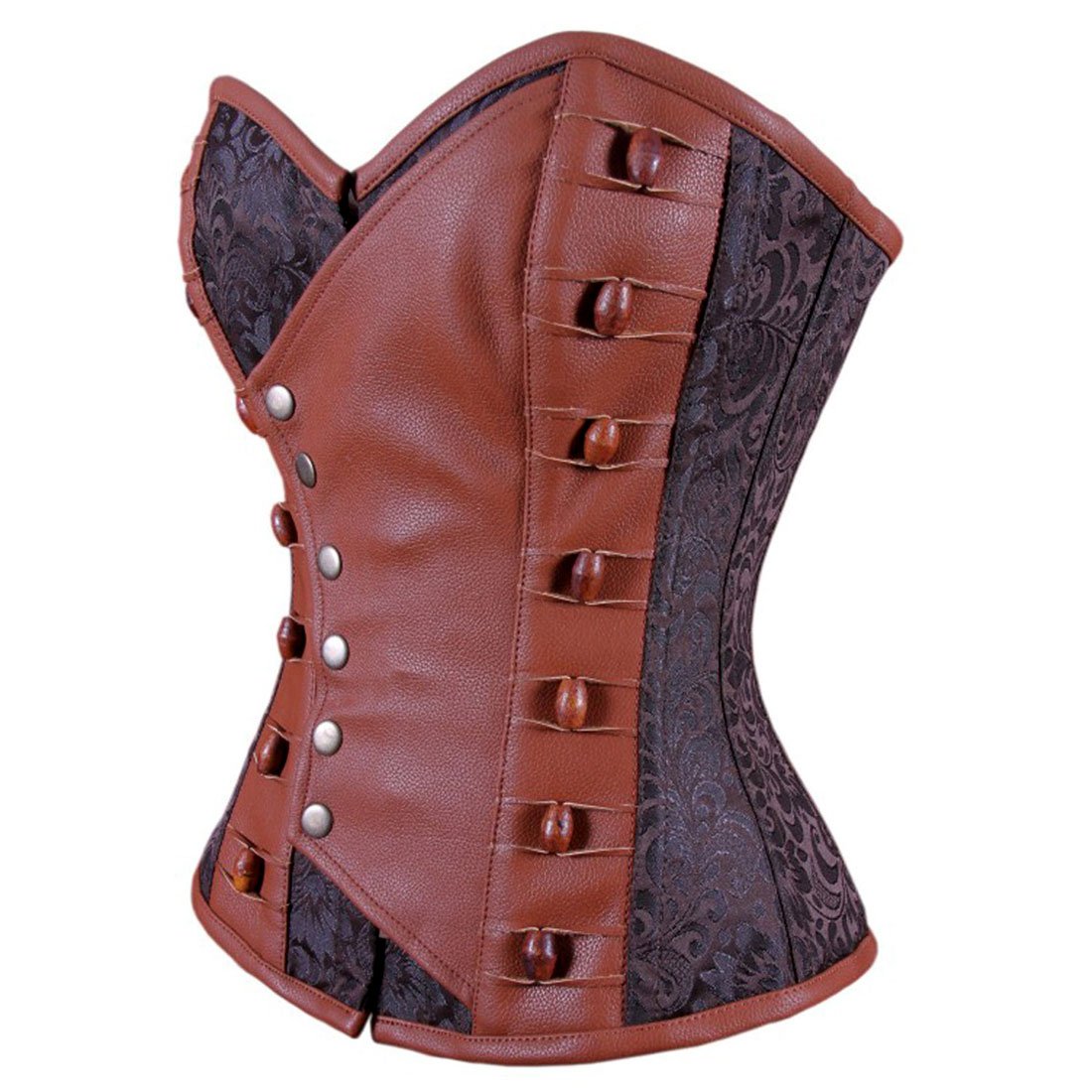 Olalla Steampunk Overbust Corset Coffee Black - Corset Revolution