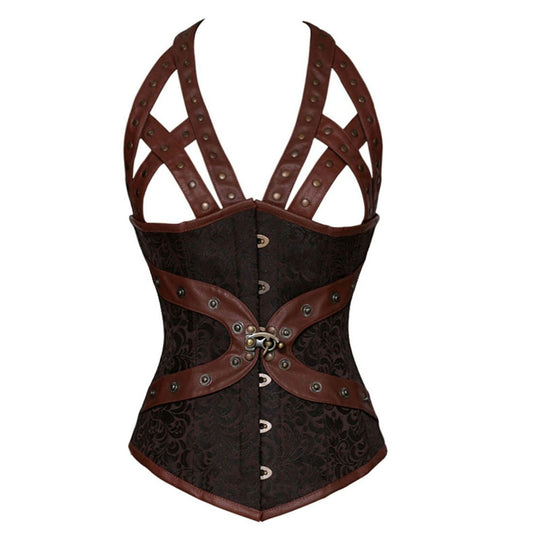 Webily Haltered Steampunk Underbust Corset Coffee Black - Corset Revolution